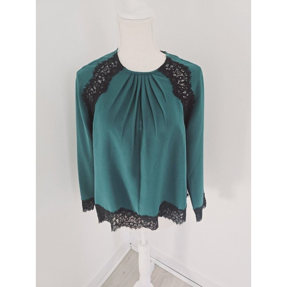 Tuckernuck Juniper Vail Blouse Emerald Green Black Lace Formal Top Shirt XS